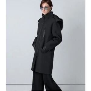 The Arrivals Coat Womens XS Halstrom Parka Black Down Insulated Fur Trim Luxury
